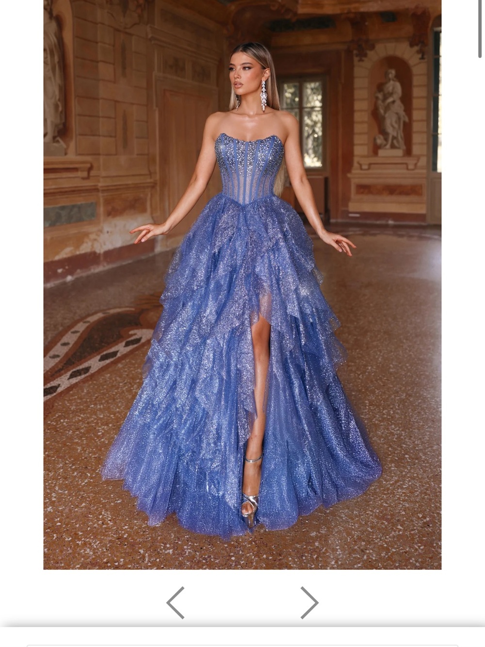 Alyce Paris Sparkling Periwinkle Strapless Ruffled Prom Gown